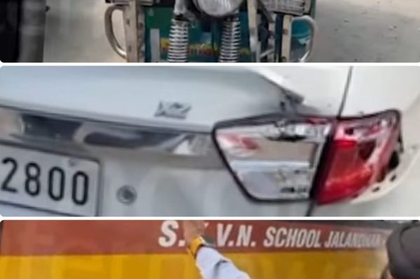 ਬੱਚਿਆਂ ਨਾਲ ਭਰੀ ਸਕੂਲ ਬੱਸ ਨੇ ਮਾਰੀ ਦੋ ਵਾਹਨਾਂ ਨੂੰ ਟੱਕਰ, ਈ-ਰਿਕਸ਼ਾ ਚਾਲਕ ਜ਼ਖ਼ਮੀ