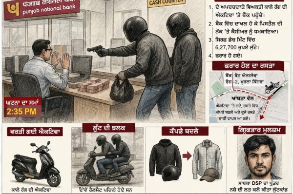 ਜਲੰਧਰ ‘ਚ ਪੀਐਨਬੀ ਬੈਂਕ ਲੁੱਟ ਮਾਮਲਾ ਸੁਲਝਿਆ: ਸਾਬਕਾ DSP ਦਾ ਪੁੱਤਰ ਗ੍ਰਿਫਤਾਰ, ਨਸ਼ੇ ਲਈ ਕੀਤਾ ਸੀ 6.27 ਲੱਖ ਦਾ ਲੁੱਟਕਾਂਡ
