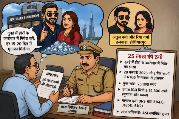 ਦੁਬਈ ਵਿੱਚ ਹੀਰਿਆਂ ਦੇ ਕਾਰੋਬਾਰ ਦੇ ਨਾਮ ‘ਤੇ 25 ਲੱਖ ਦੀ ਠੱਗੀ, ਦੰਪਤੀ ਖ਼ਿਲਾਫ਼ ਕੇਸ ਦਰਜ